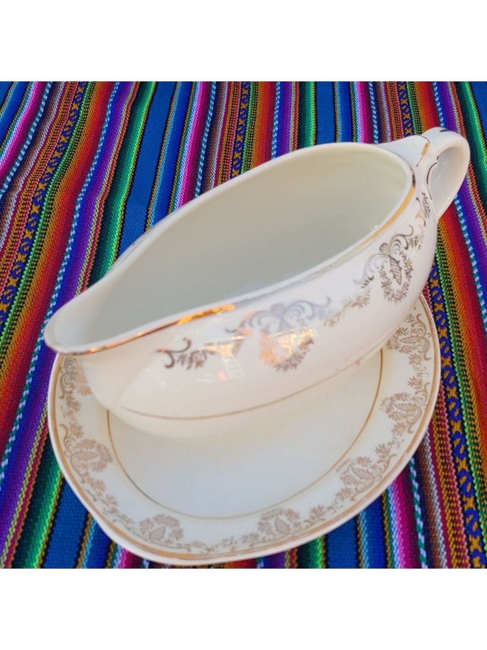 Vintage Taylor Smith Taylor USA 22K Gold Trim Gravy Boat and Underplate 3403